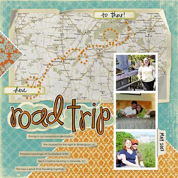 Road map travel scrapbook